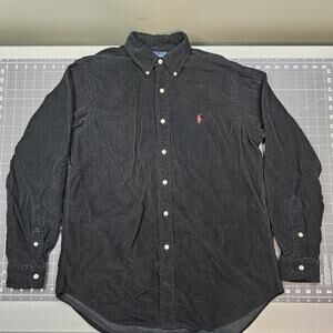 Polo Ralph Lauren Shirt Medium Corduroy Black Preppy Academia 90s Casual Retro